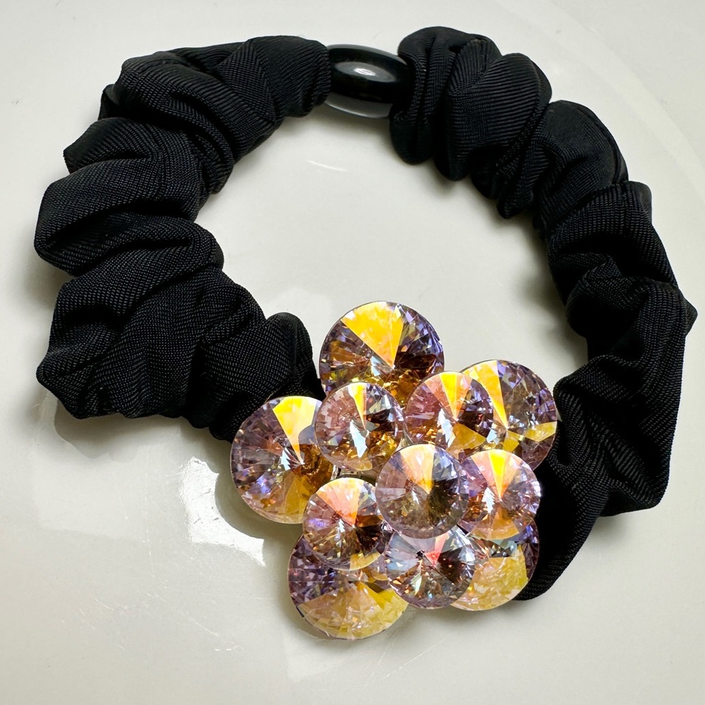 Black Scrunchie with Shinny Flower 1.25 inch